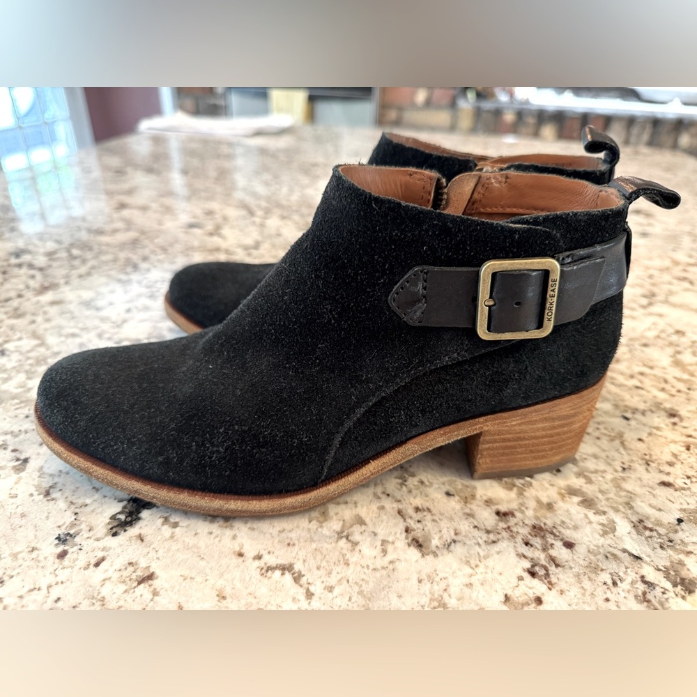 Black Suede Ankle Boots with Buckle‎